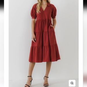 FREE THE ROSES STRIPE TEXTURE MIDI DRESS